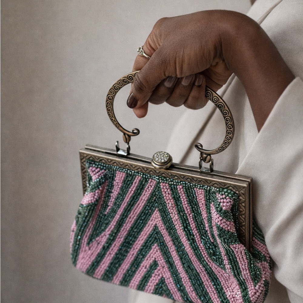 Vintage Beaded Handbag - Pink and Green - Picture 2 of 6